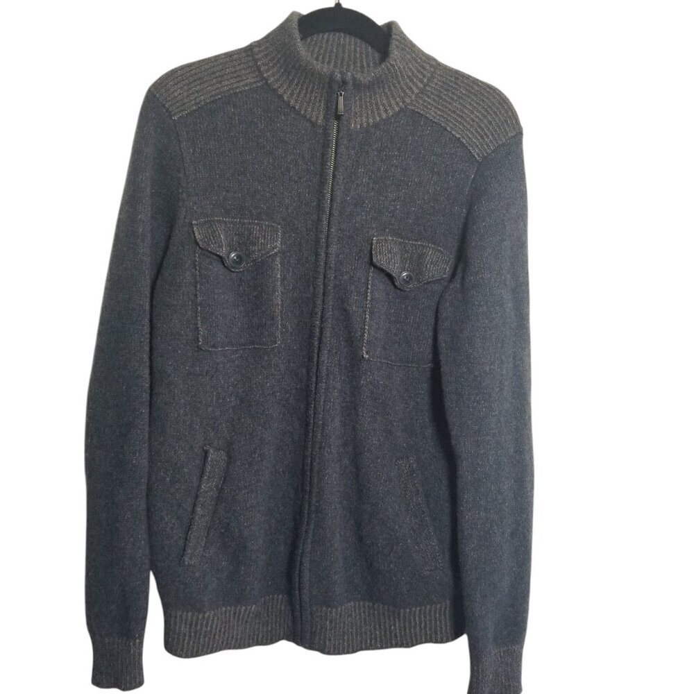 Mens Pronto Uomo Blue Gray Wool Cardigan Sweater W/ Elbow Pads Sz M